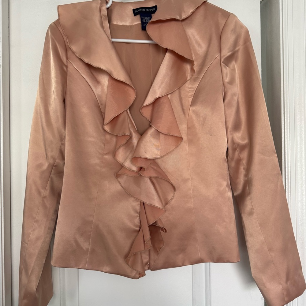Boston Proper Satin Blouse in Soft Peach